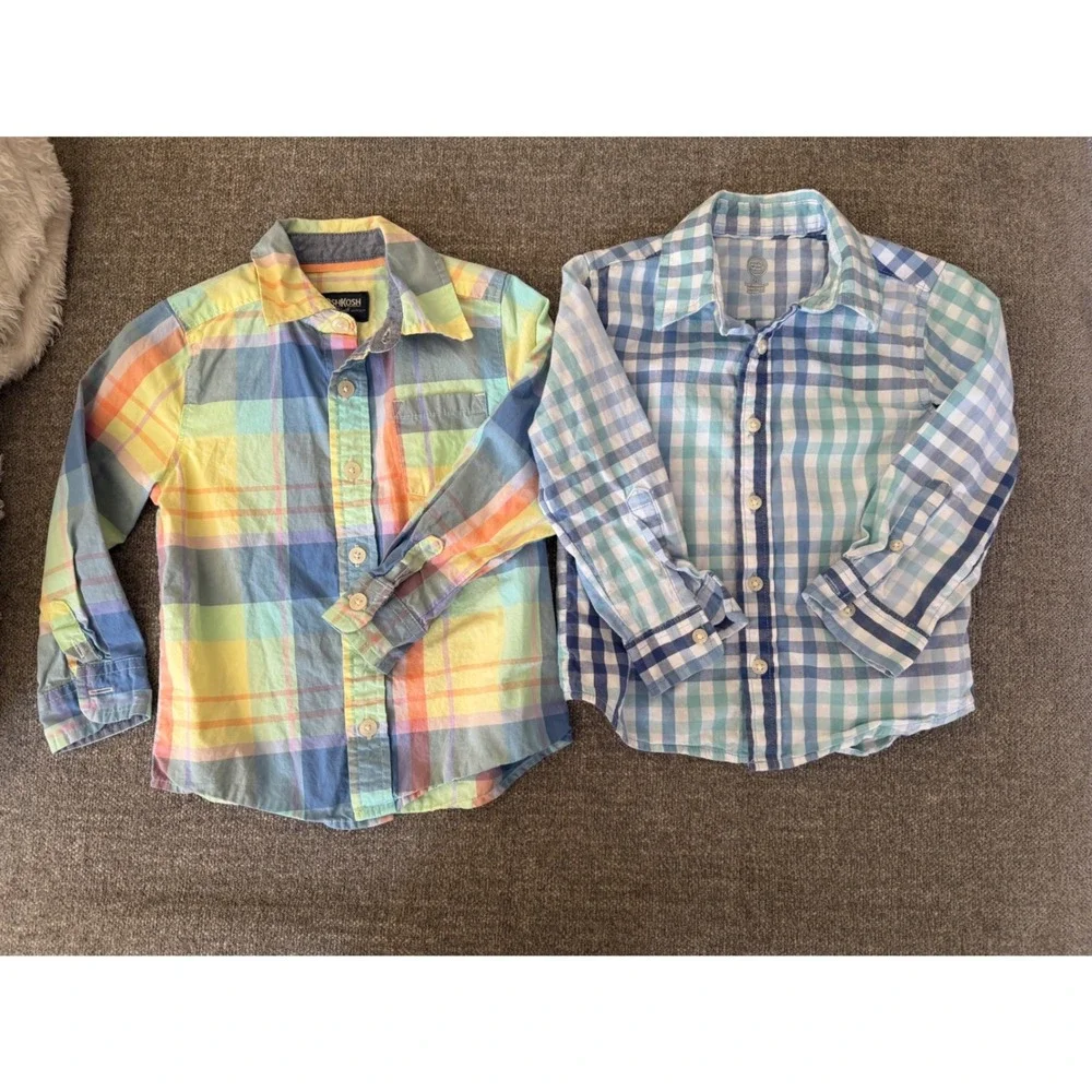 OshKosh B'gosh & Wonder Nation Toddler Boys Plaid Button Down Shirts Set 2T